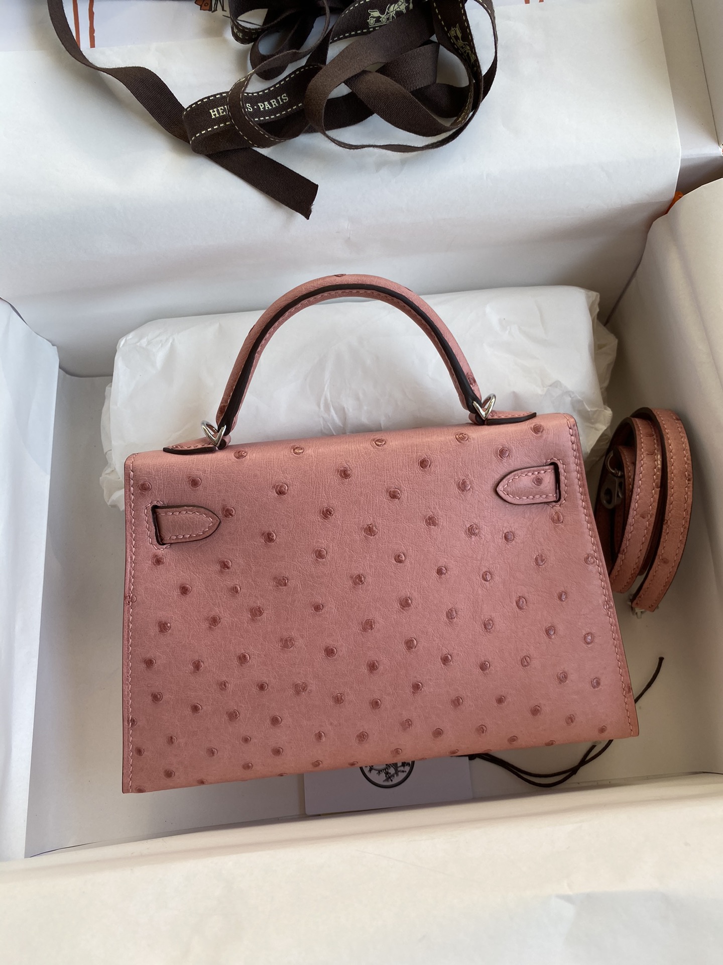 Hermes Kelly Mini II Bag 19CM In Light Pink Ostrich Leather